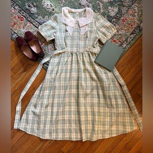 Plaid Green and White Vintage Style Dress